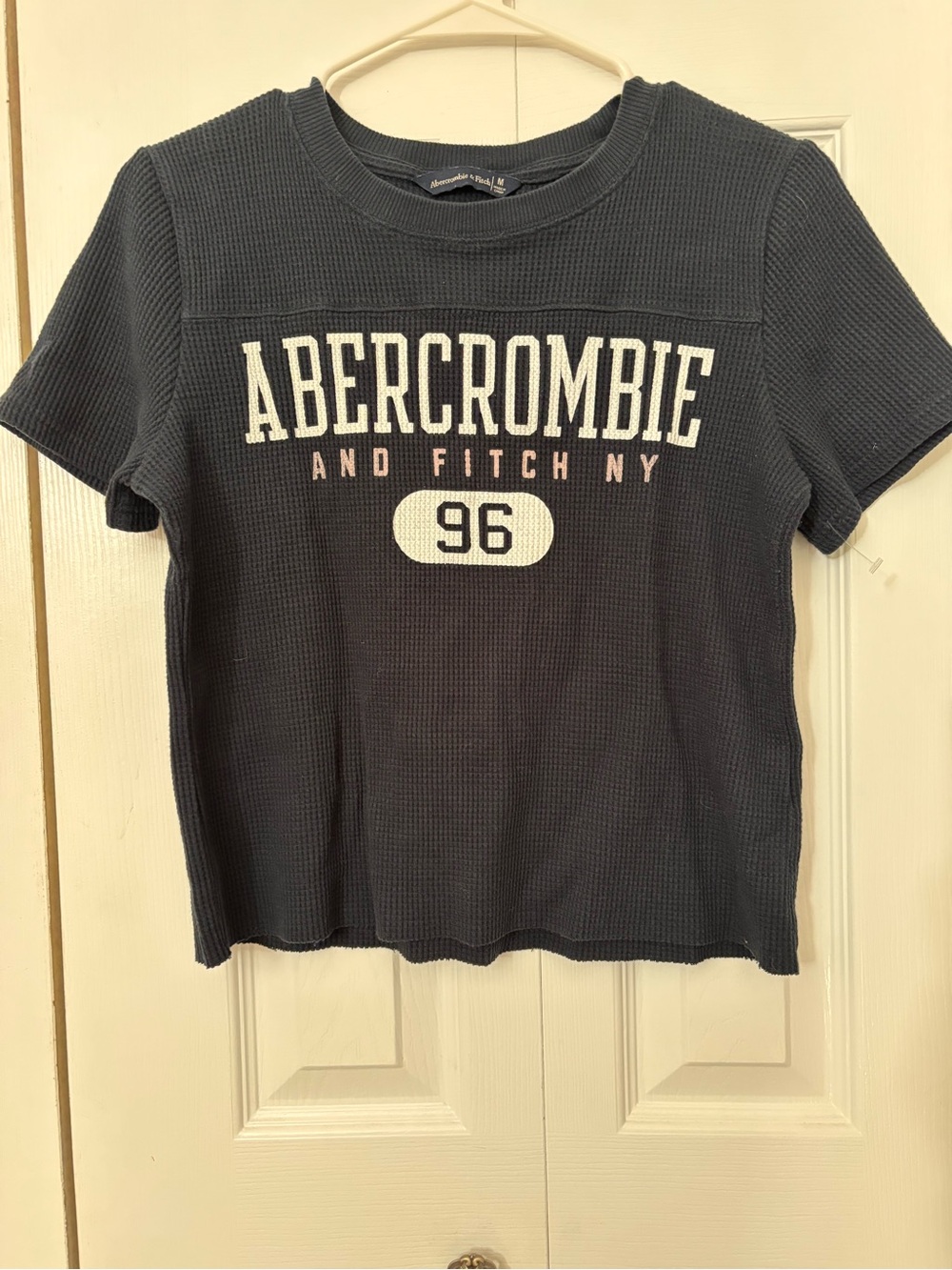 Abercrombie & Fitch Navy Waffle-Knit Logo Tee